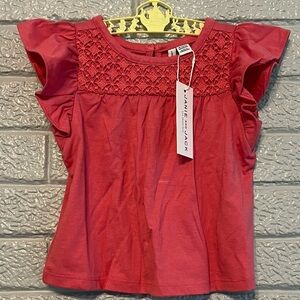 Janie and Jack NWT Girls Pink Rose Crochet Detail Top 18-24 Months